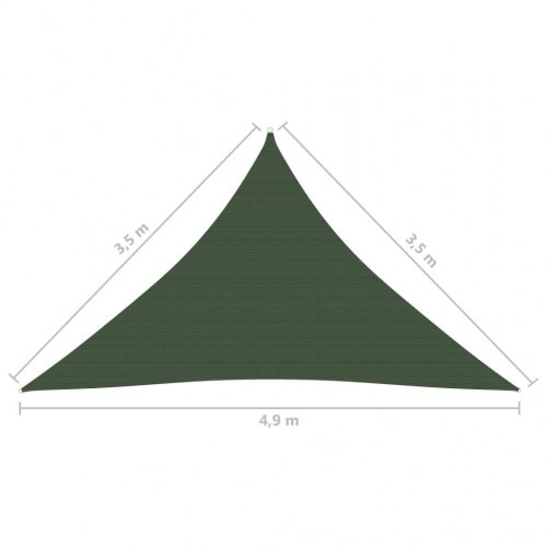 Solsejl trekant 3,5 × 3,5 × 4,9 m - HDPE 160 g/m², mørkegrøn