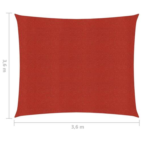 Solsejl 3,6x3,6 m 160 g/m² HDPE rød