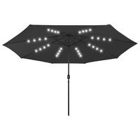 Parasol m. LED-lys + metalstang 400 cm sort