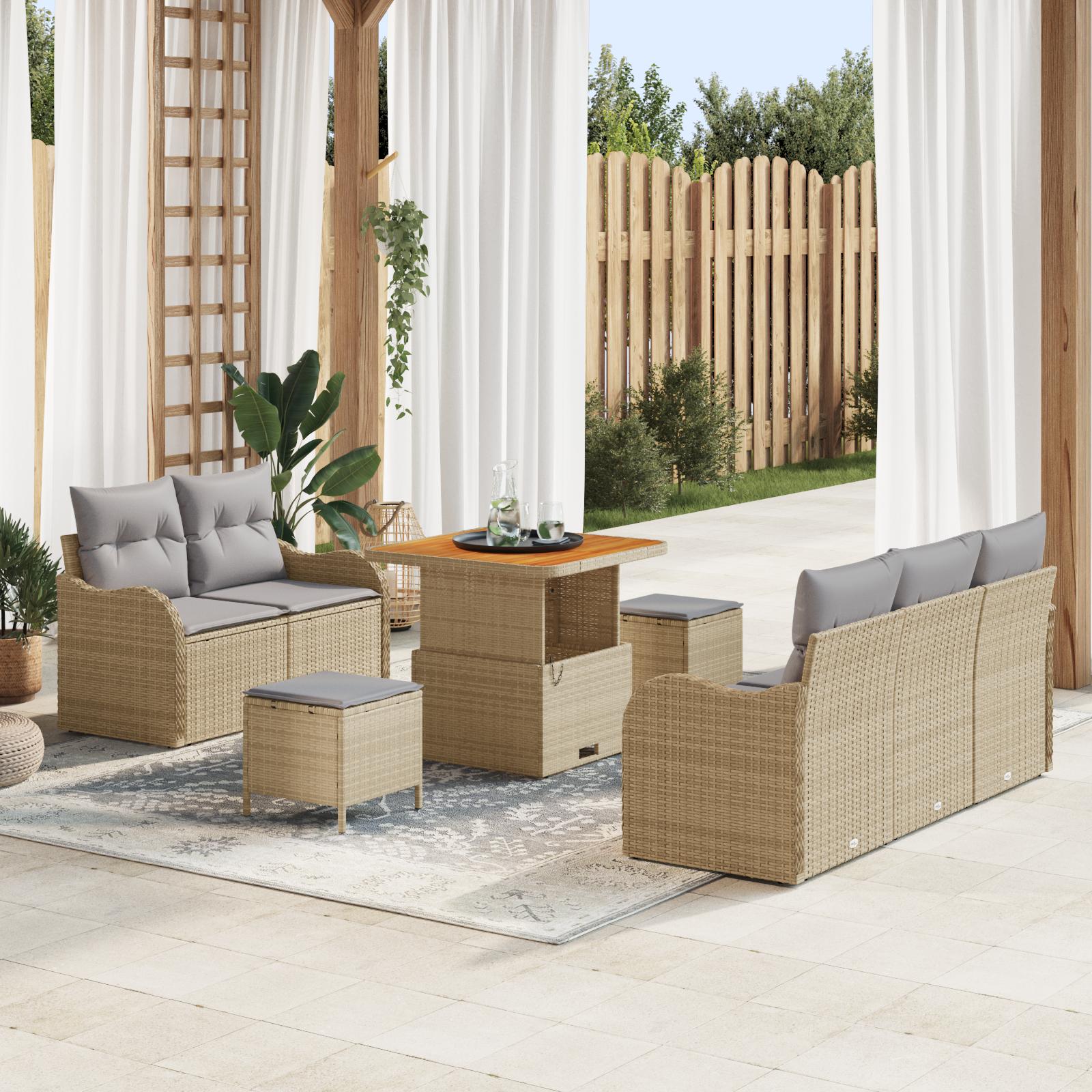 Havesofa Sæt med pude 8 stk Beige og lys grå 80 x 80 x 71 cm