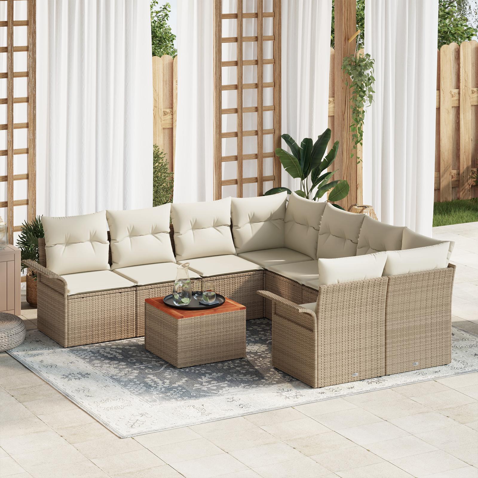 Havesofa Sæt med pude 9 stk Beige og creme 55 x 55 x 37 cm