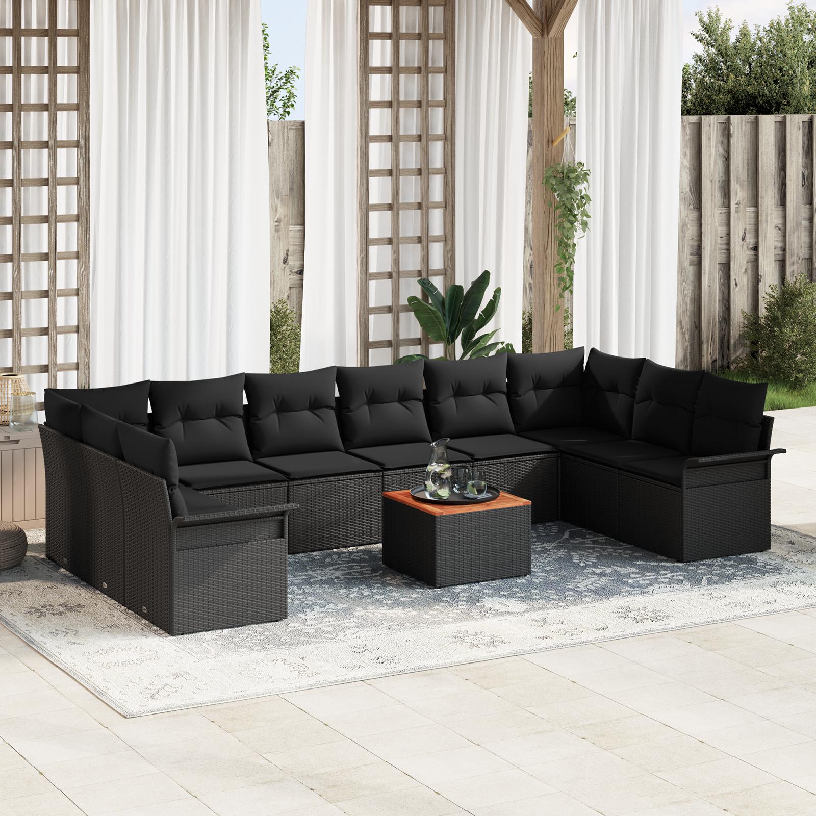 Havesofa Sæt med pude med pude 11 stk Sort 55 x 55 x 37 cm