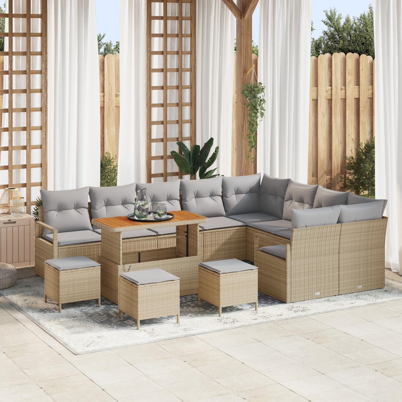 Havesofa Sæt med pude 13 stk Beige Poly rattan