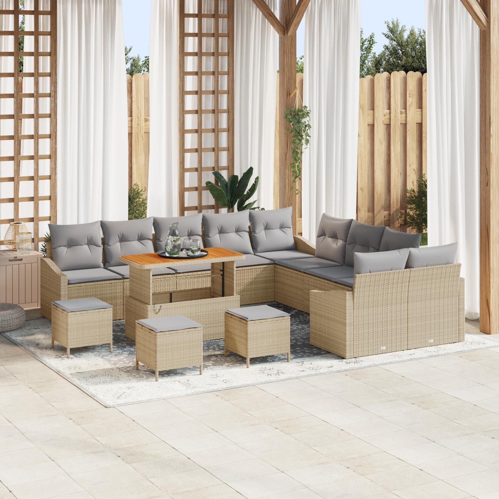 14 Dele Havemøbel Sæt Med Puder Beige Poly Rattan Akacie 2-sæders Havemøbel Med Puder Beige Poly Rattan 4 Dele Have Spise Sæt Med Puder Beige Poly Rattan Akacie