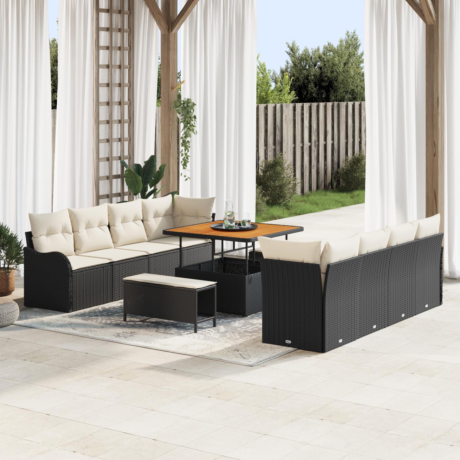 Havesofa Sæt med pude 11 stk Sort og Cream 100 x 100 x 71 cm