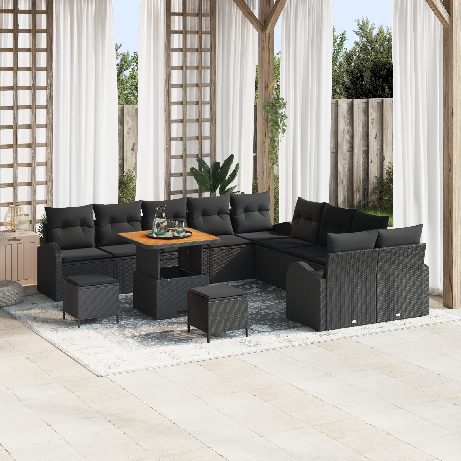 13 Delers Havens Sofa Sæt Med Puder Sort Poly Rattan Akacie 2-personers Havens Sofa Med Puder Sort Poly Rattan 3 Delers Havemøbel Sæt Med Puder Sort Poly Rattan Akacie