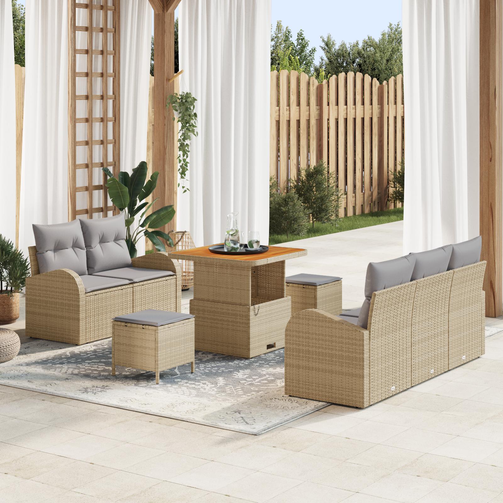 Havesofa Sæt med pude 8 stk Beige og lys grå 80 x 80 x 71 cm