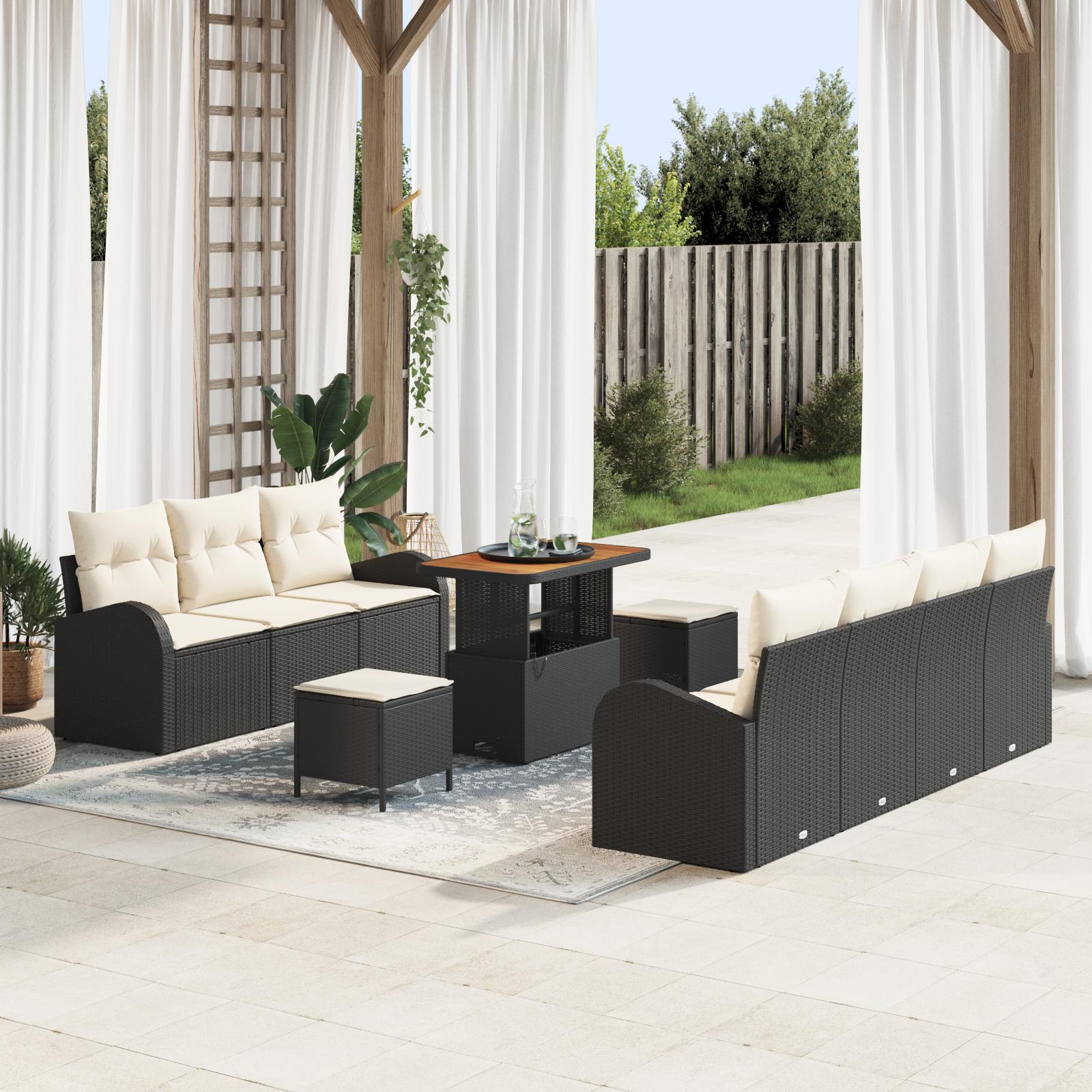 Havesofa Sæt med pude 10 stk Sort og Cream 90 x 55 x 71 cm