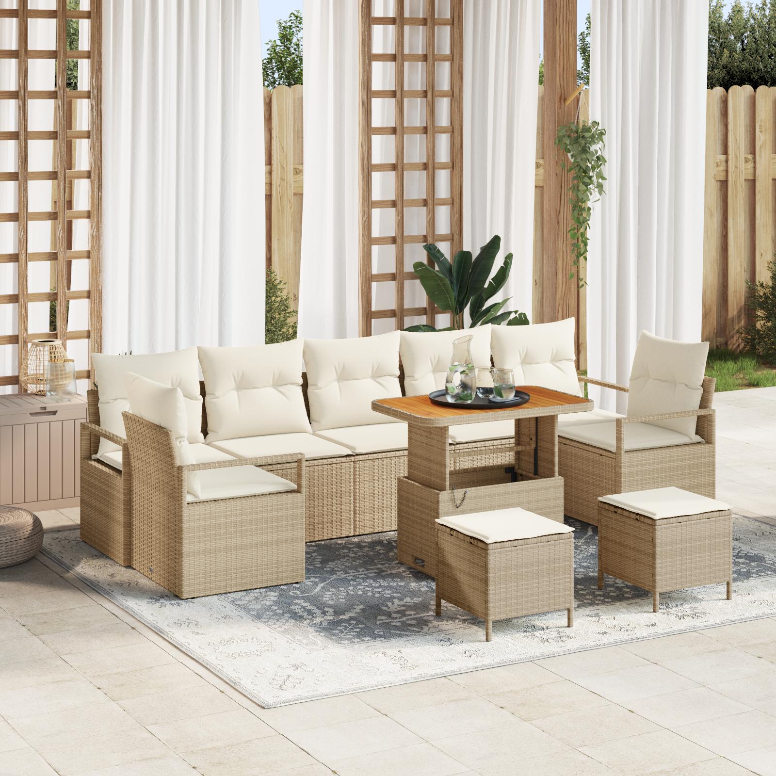 Havesofa SÃ¦t med opbevaring 10 stk Beige Poly rattan