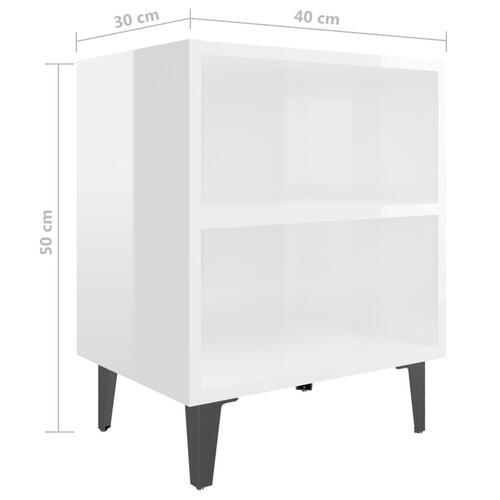 Sengeborde 2 stk. med metalben 40x30x50 cm hvid højglans