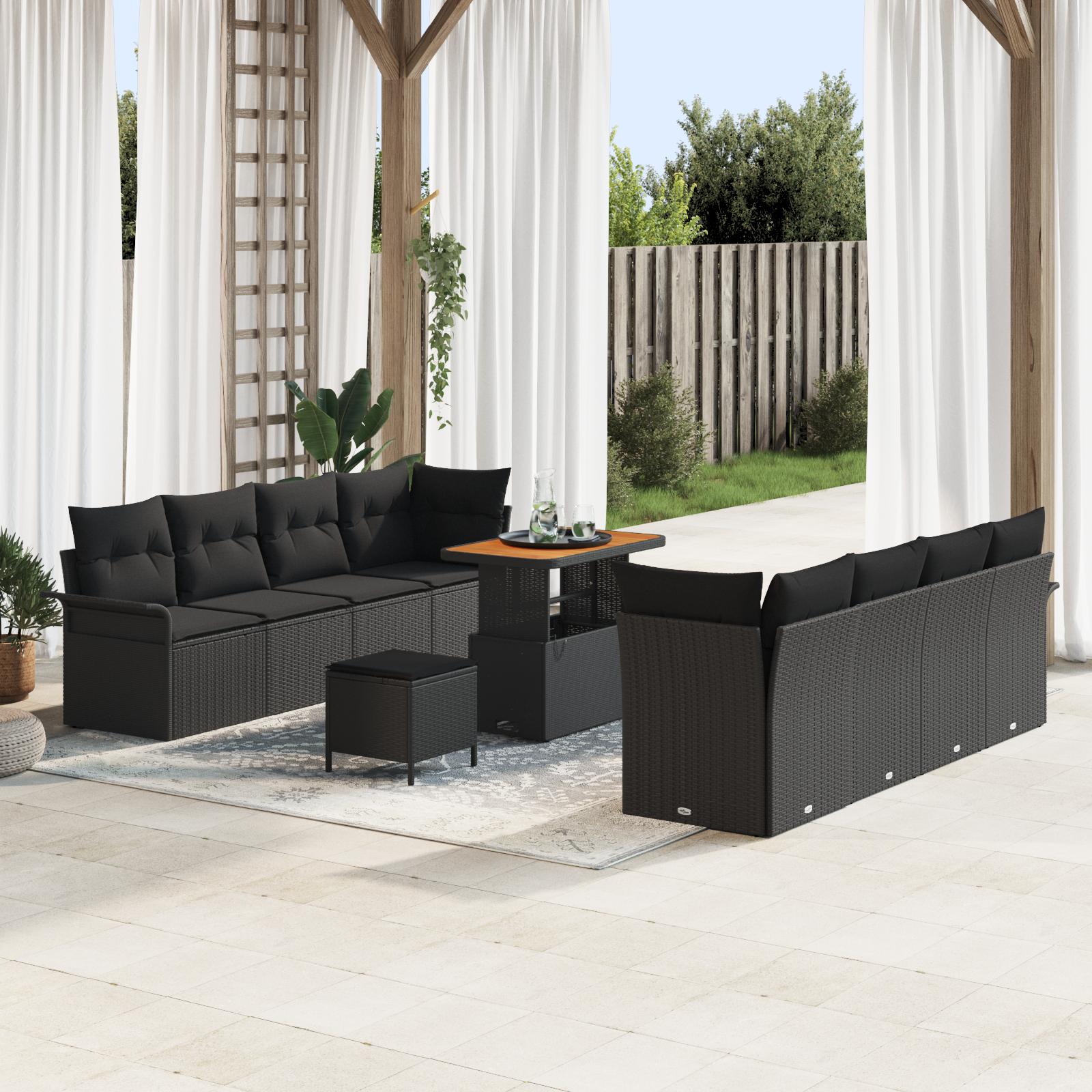 Havesofa Sæt med pude med pude 11 stk Sort 90 x 55 x 71 cm