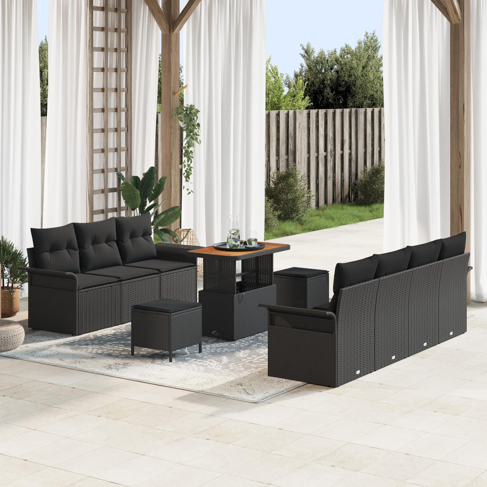 Havesofa Sæt med pude med pude 10 stk Sort 90 x 55 x 71 cm