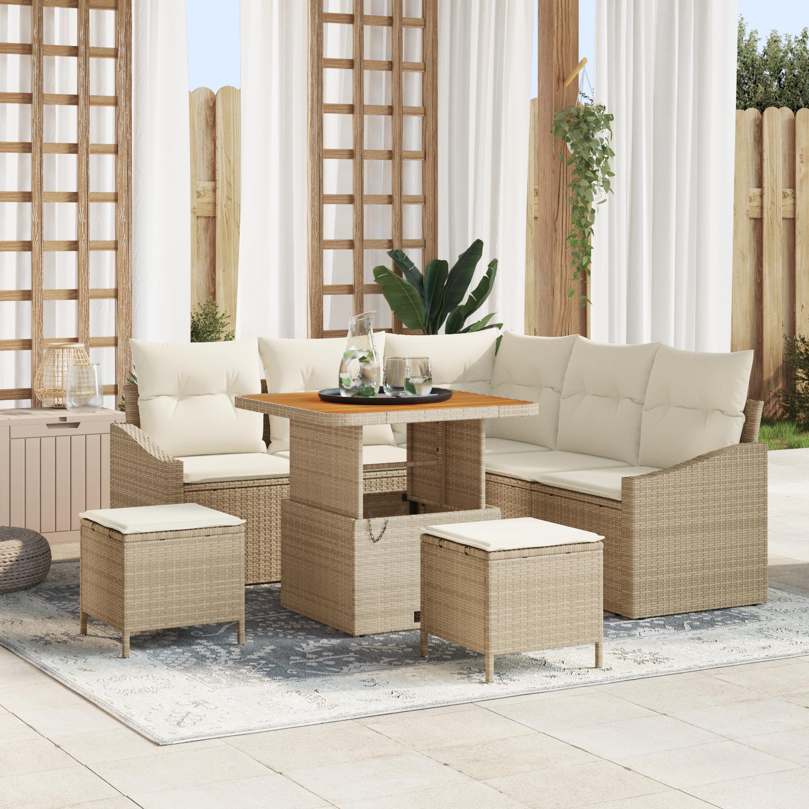 Havesofa sæt med puder 8 dele i beige polyrattan