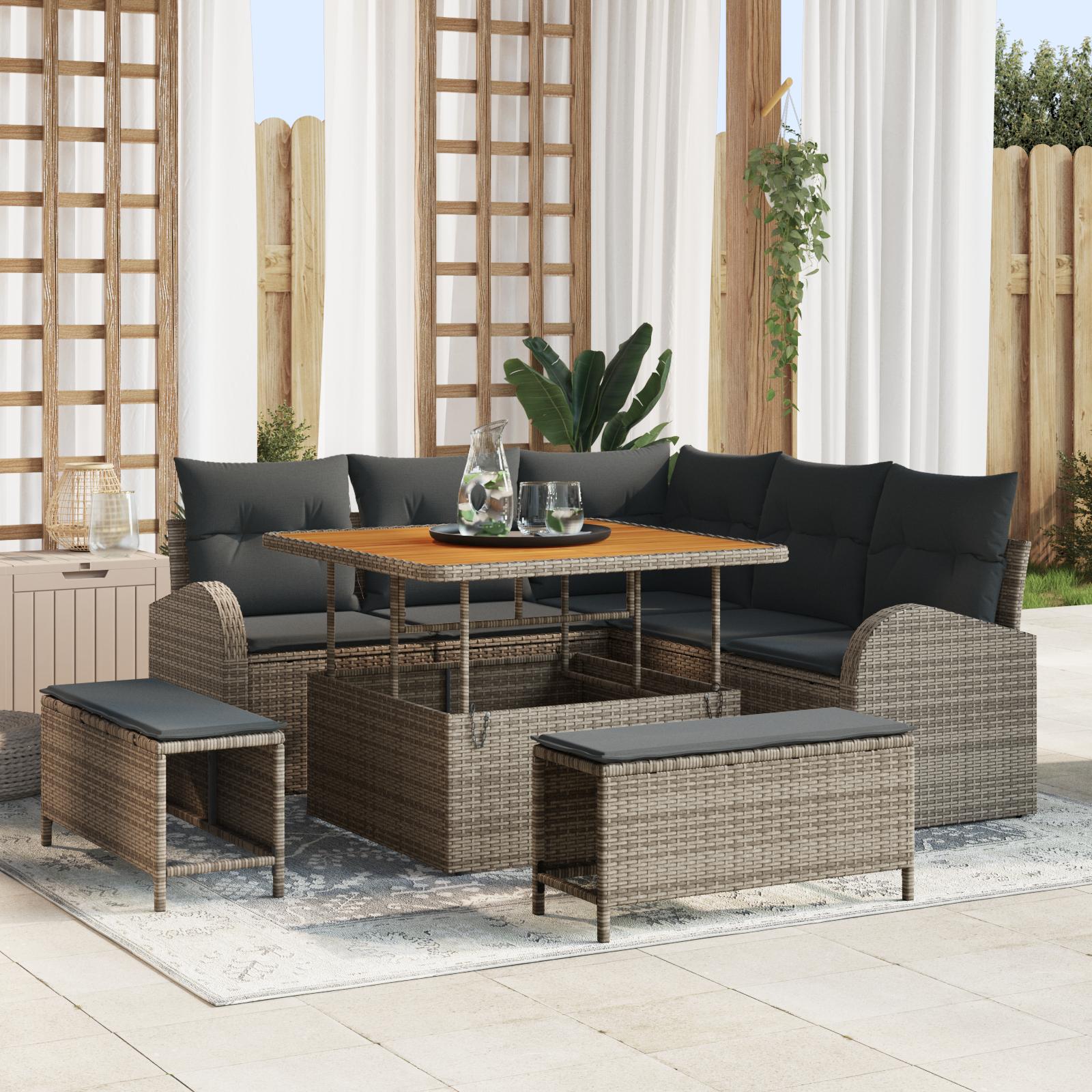 Havesofa SÃ¦t med pude 8 stk GrÃ¥ Poly rattan