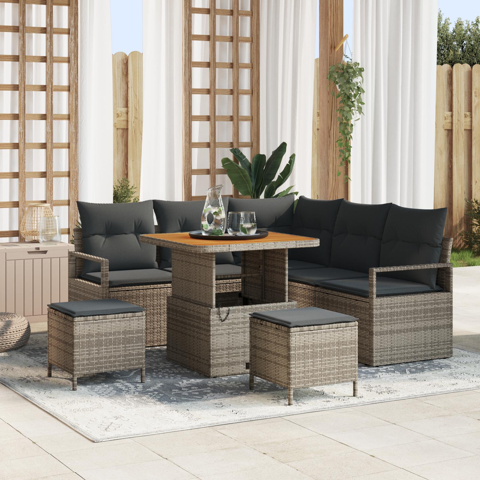 Havesofa SÃ¦t med pude 8 stk GrÃ¥ Poly rattan