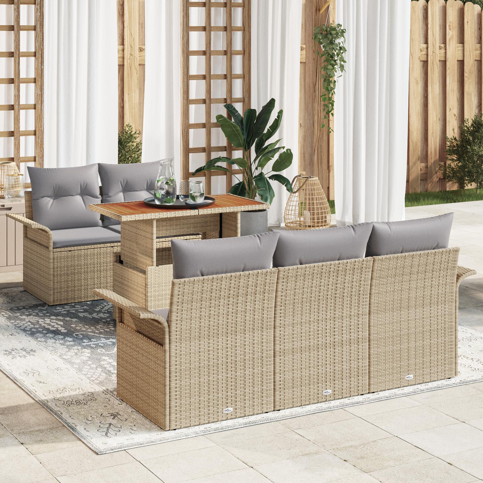 Havesofa Sæt med opbevaring 6 stk Beige Poly rattan