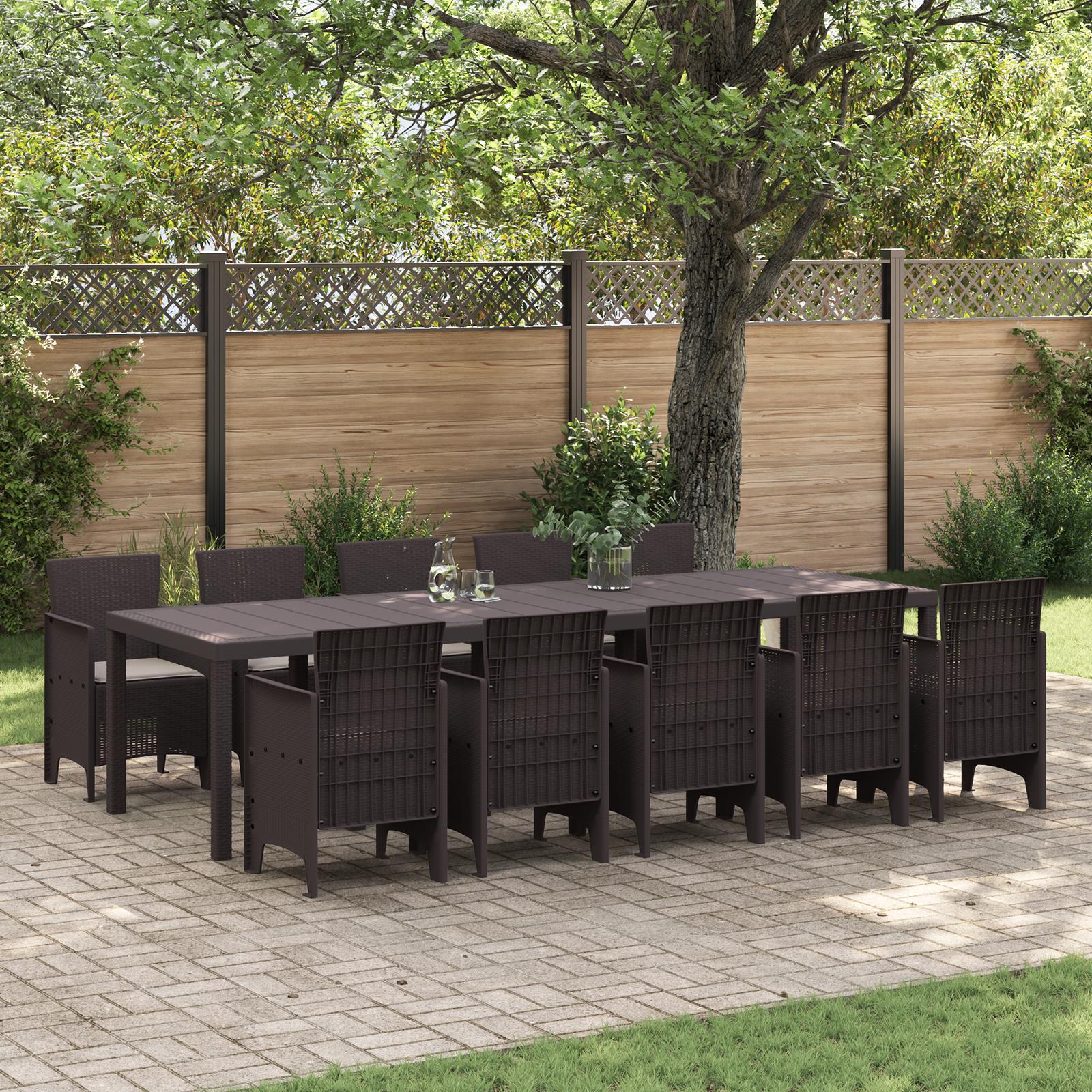 11 Stykker Have Spisebord Sæt med Puder Brun Poly Rattan, Have Bord Brun 150x100x73 cm Poly Rattan, Have Stole med Puder 2 stk Brun Poly Rattan, Have Stole med Puder 4 stk Brun Poly Rattan