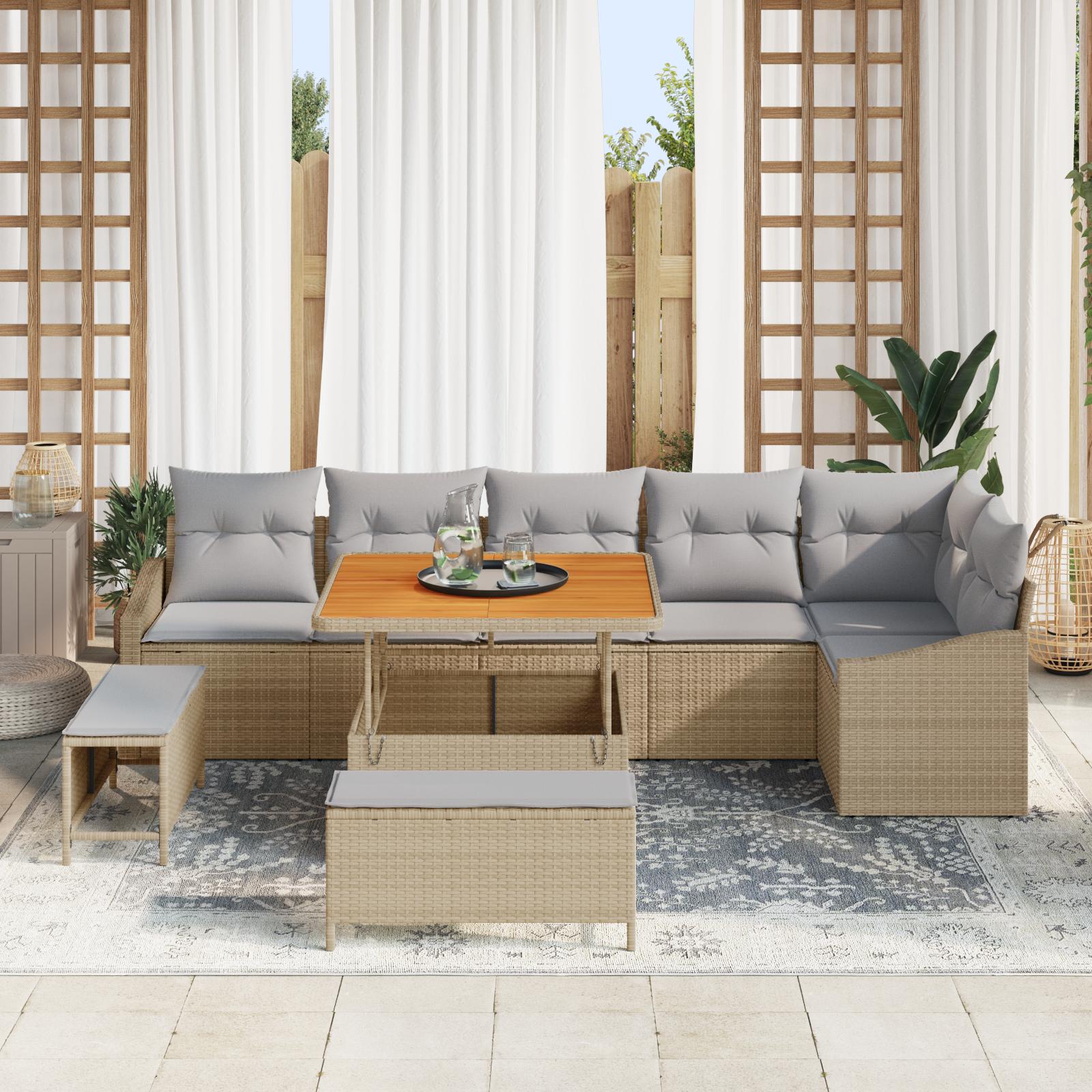 Havesofa Sæt med pude 9 stk Beige og lys grå 100 x 100 x 71 cm