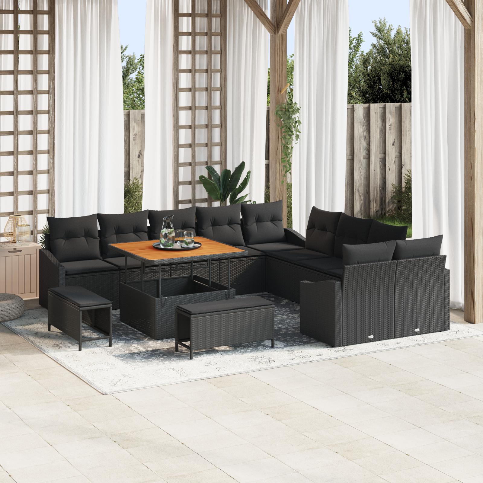 13 Dele Havemøbel Sæt Med Puder Sort Poly Rattan Akacie 2 Personers Havemøbel Sofa Med Puder Sort Poly Rattan 3 Dele Havemøbel Sæt Med Puder Sort Poly Rattan Akacie