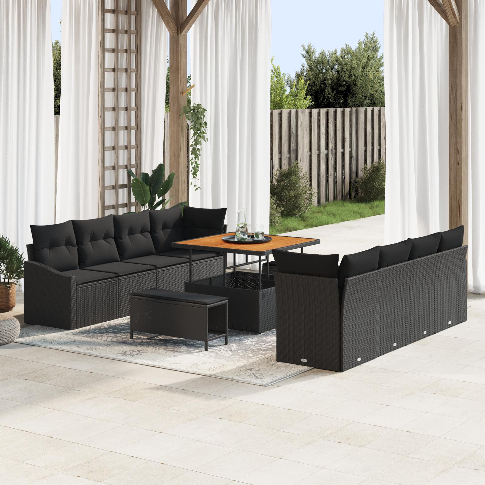 Havesofa Sæt med pude med pude 11 stk Sort 100 x 100 x 71 cm