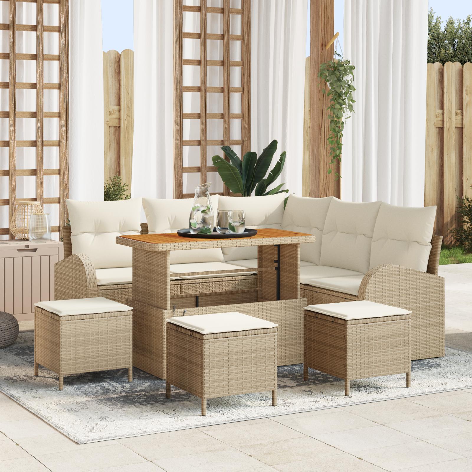 9-delers Havemøbel Sæt Med Puder Beige Poly Rattan Akacia 2-personers Havemøbel Sofa Med Puder Beige Poly Rattan 4-delers Havemøbel Sæt Med Puder Beige Poly Rattan Akacia