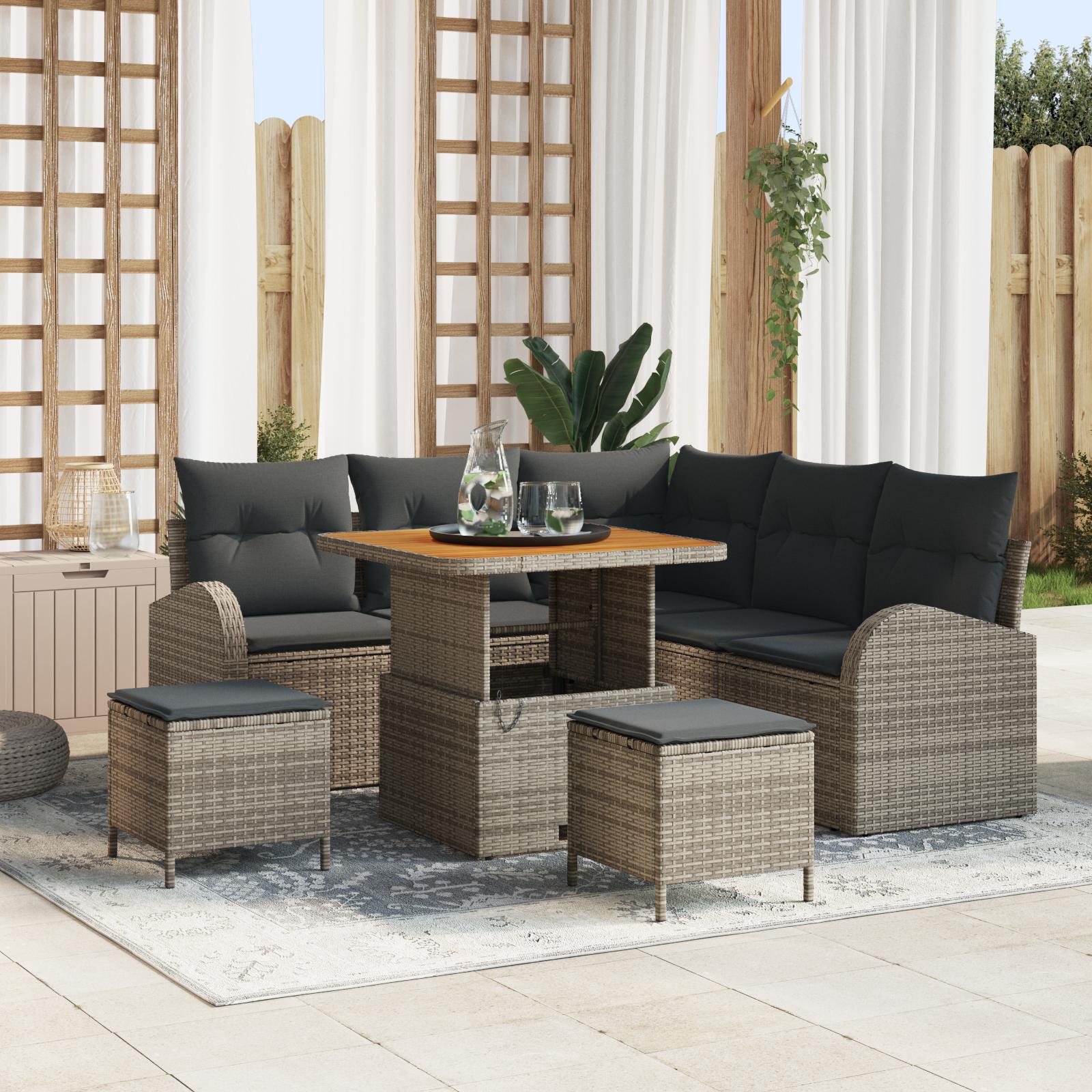 Havesofa SÃ¦t med pude 8 stk GrÃ¥ Poly rattan