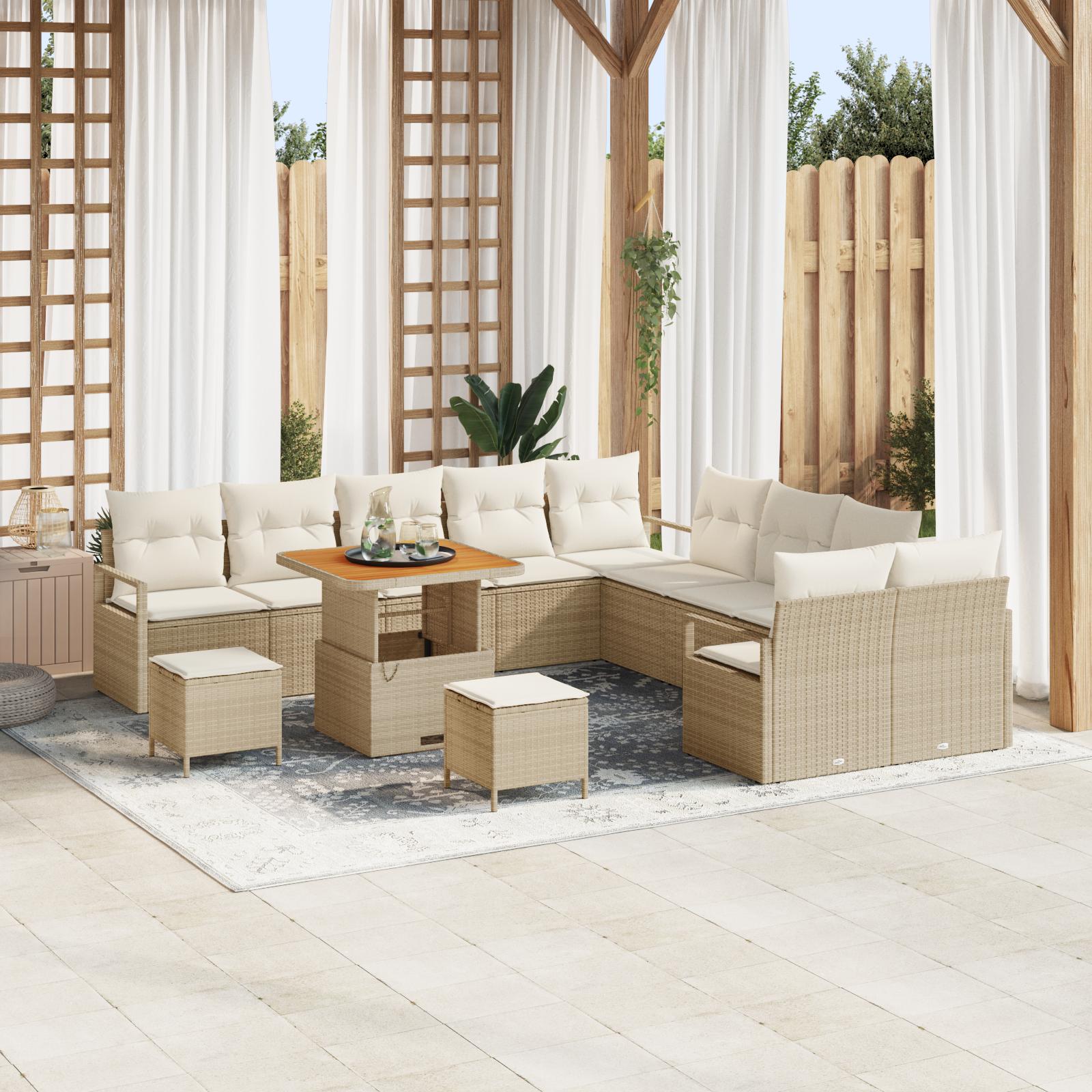 Havesofa Sæt med pude 13 stk Beige Poly rattan