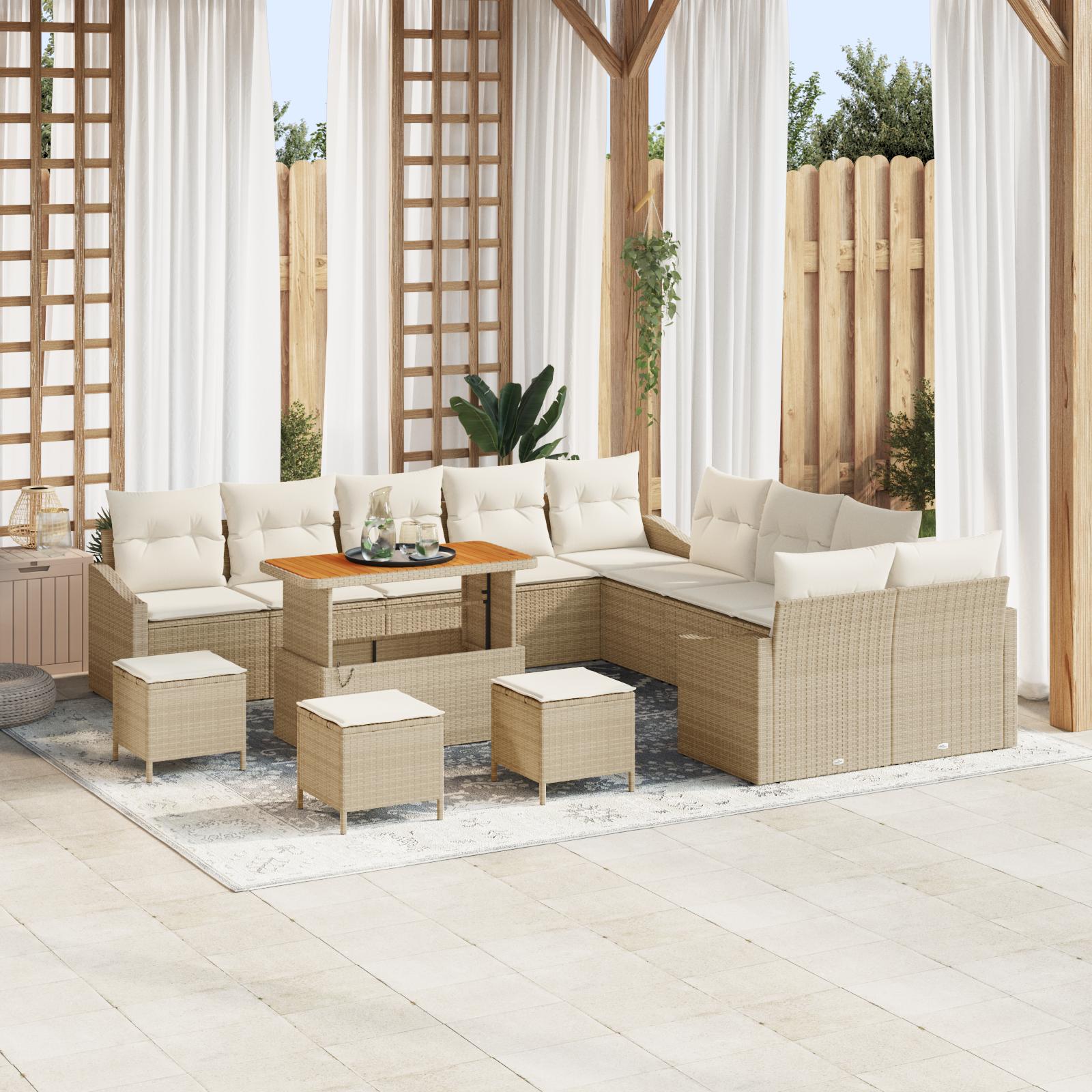 14 Dele Havemøbel Sofa Sæt Med Puder Beige Poly Rattan 2 Sæders Havemøbel Sofa Med Puder Beige Poly Rattan 4 Dele Havemøbel Spise Sæt Med Puder Beige Poly Rattan