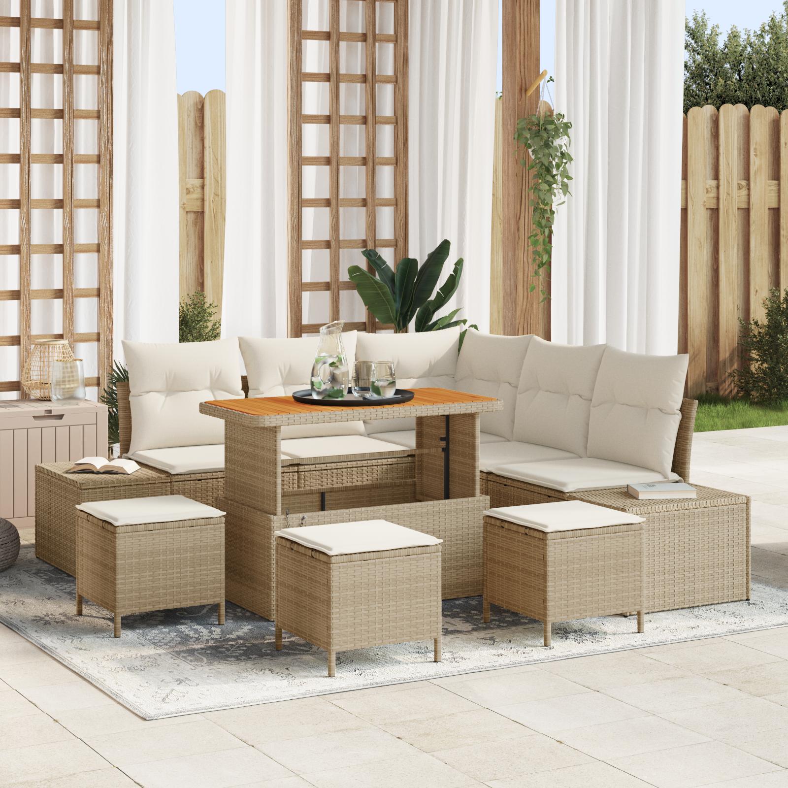 Havesofa sæt 9 stk med puder i beige polyrattan