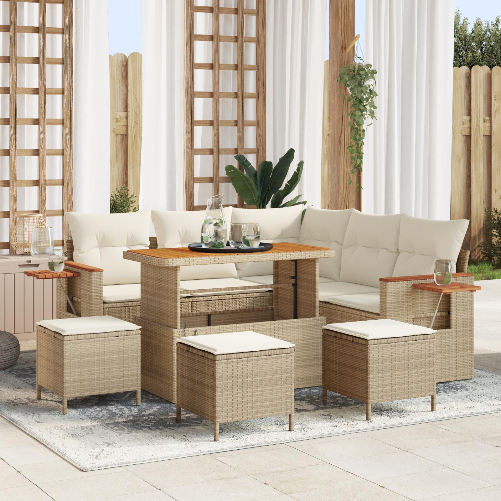 Havesofa sæt 9 stk med puder, opbevaring og bord - beige/creme