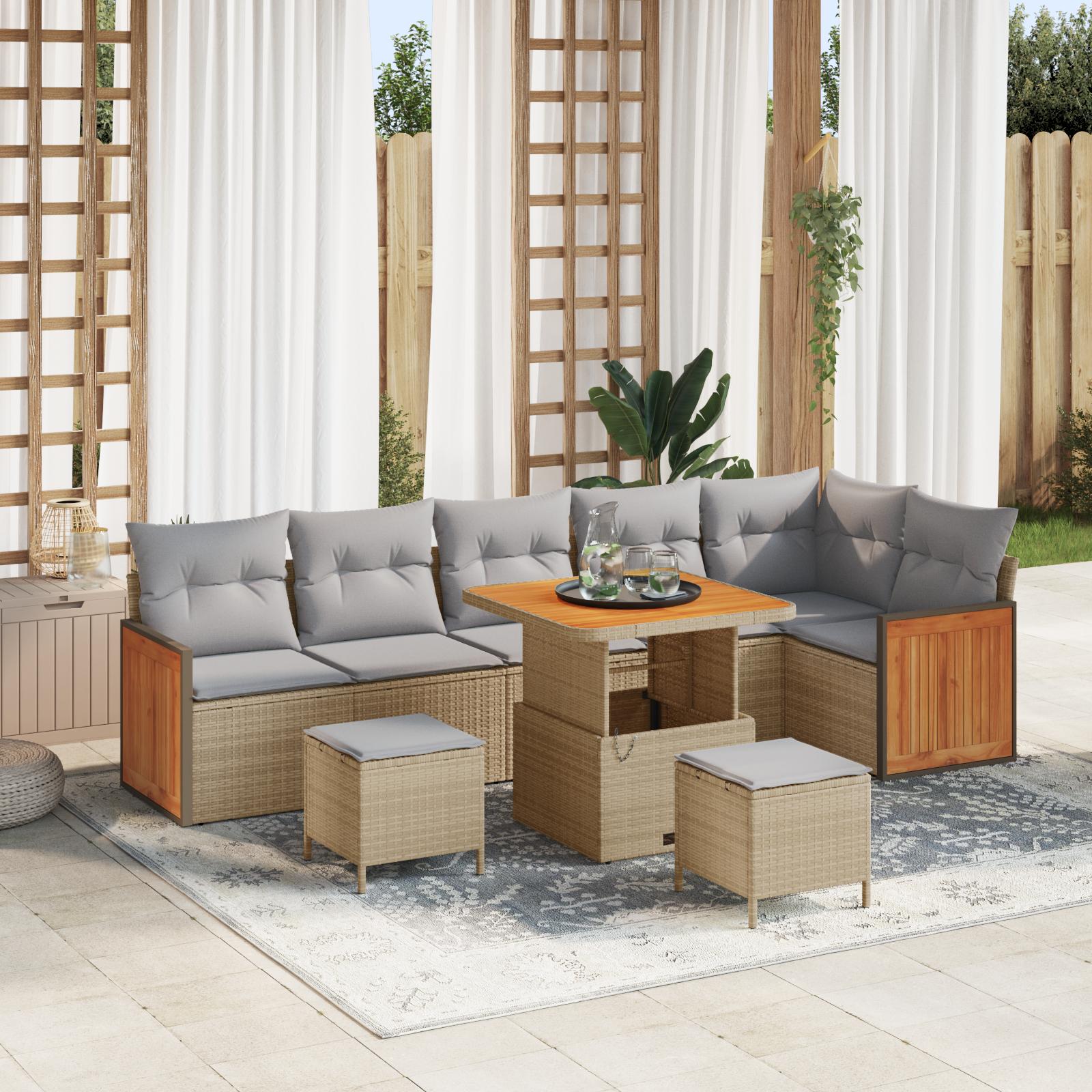 Havesofa Sæt med pude 9 stk beige og lysegrå