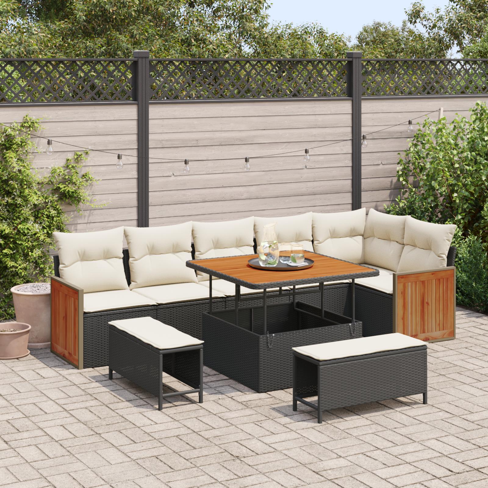 Havesofa Sæt 9 stk Sort og cremefarvet 100 x 100 x 71 cm