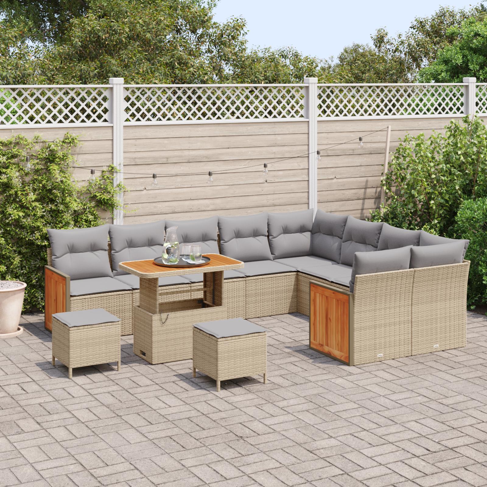 Havesofa Sæt med pude 12 stk beige og lysegrå 90 x 55 x 71 cm
