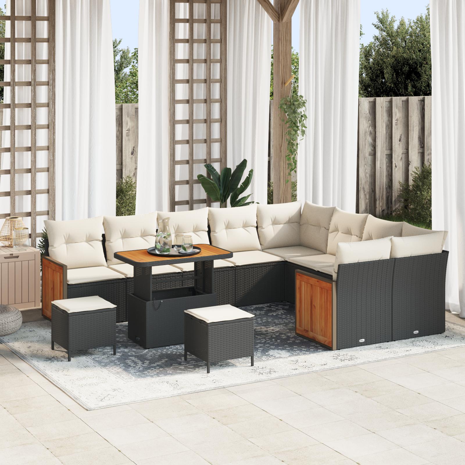 12 Dele Havemøbel Sofa Sæt Med Puder Sort Poly Rattan Akacia 3 Dele Havemøbel Dining Sæt Med Puder Sort Poly Rattan Akacia 2 Personers Havemøbel Sofa Med Puder Sort Poly Rattan