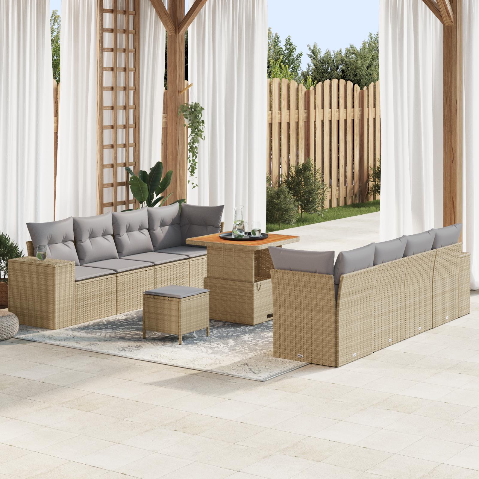 11 Stykker Havemøbel Sæt Med Pudebetræk Beige Poly Rattan Akacia 3 Stykker Havemøbel Sæt Med Pudebetræk Beige Poly Rattan Akacia