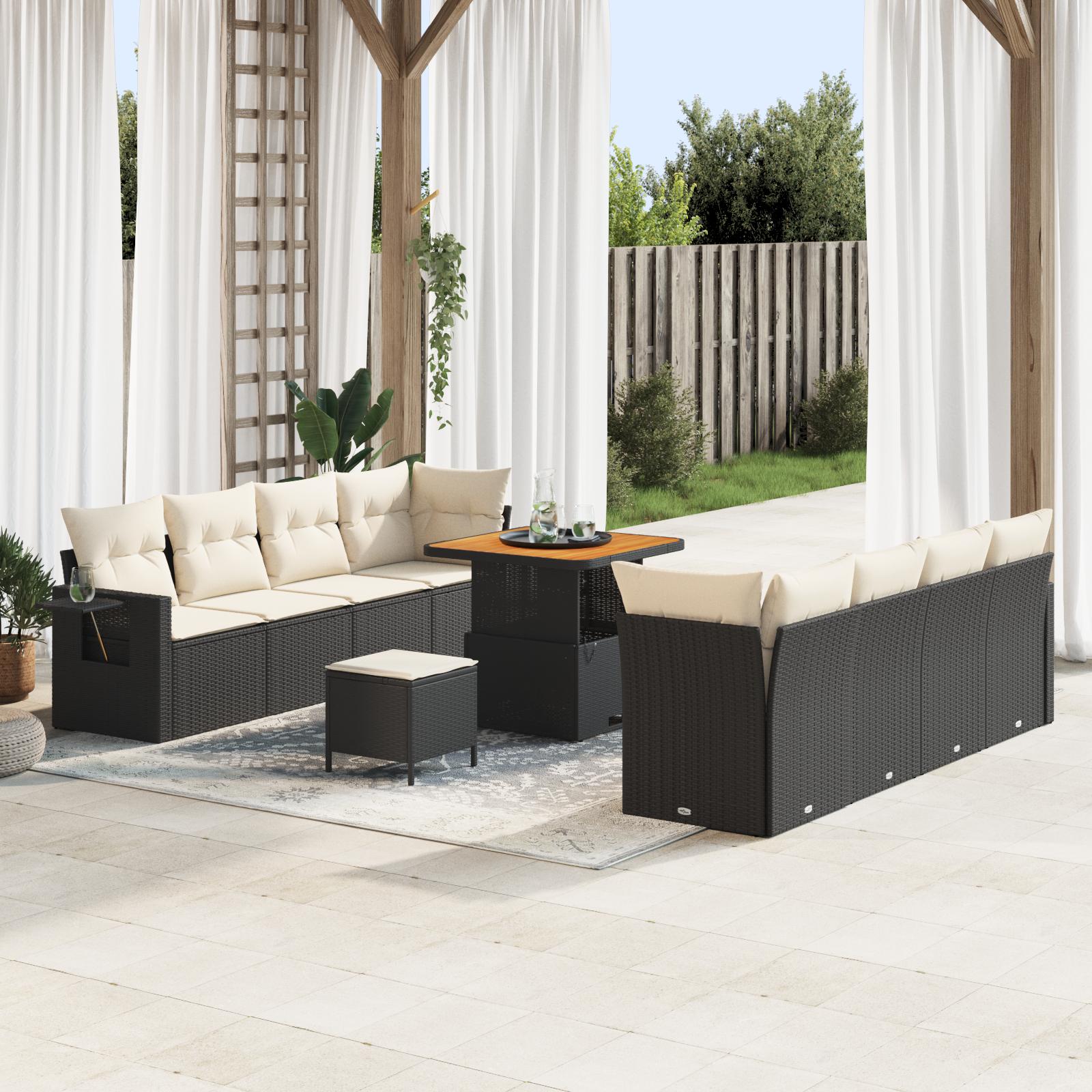 Havesofa Sæt 11 stk Sort og cremefarvet 80 x 80 x 71 cm