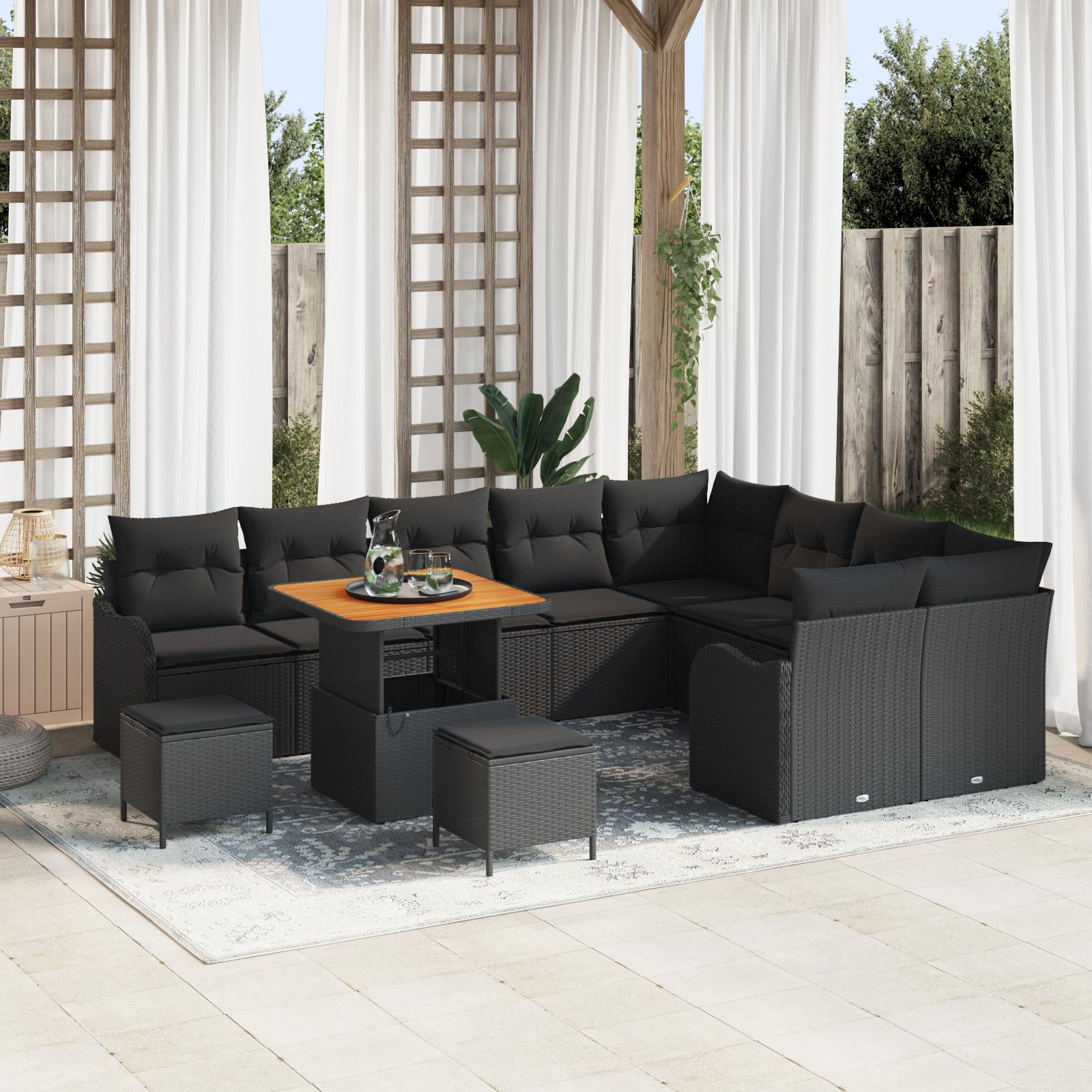 Havesofa Sæt med pude med pude 12 stk Sort 80 x 80 x 71 cm
