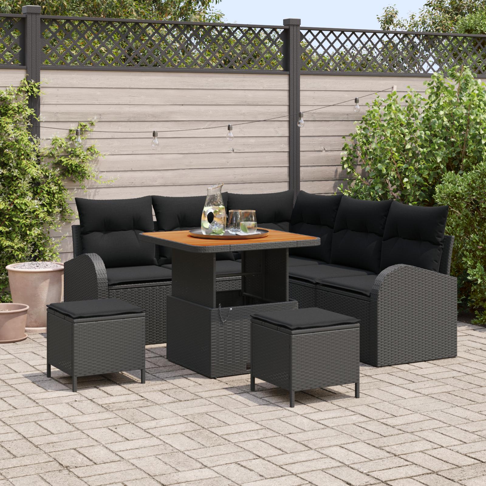 Havesofa Sæt med pude med opbevaring 8 stk Sort 80 x 80 x 71 cm