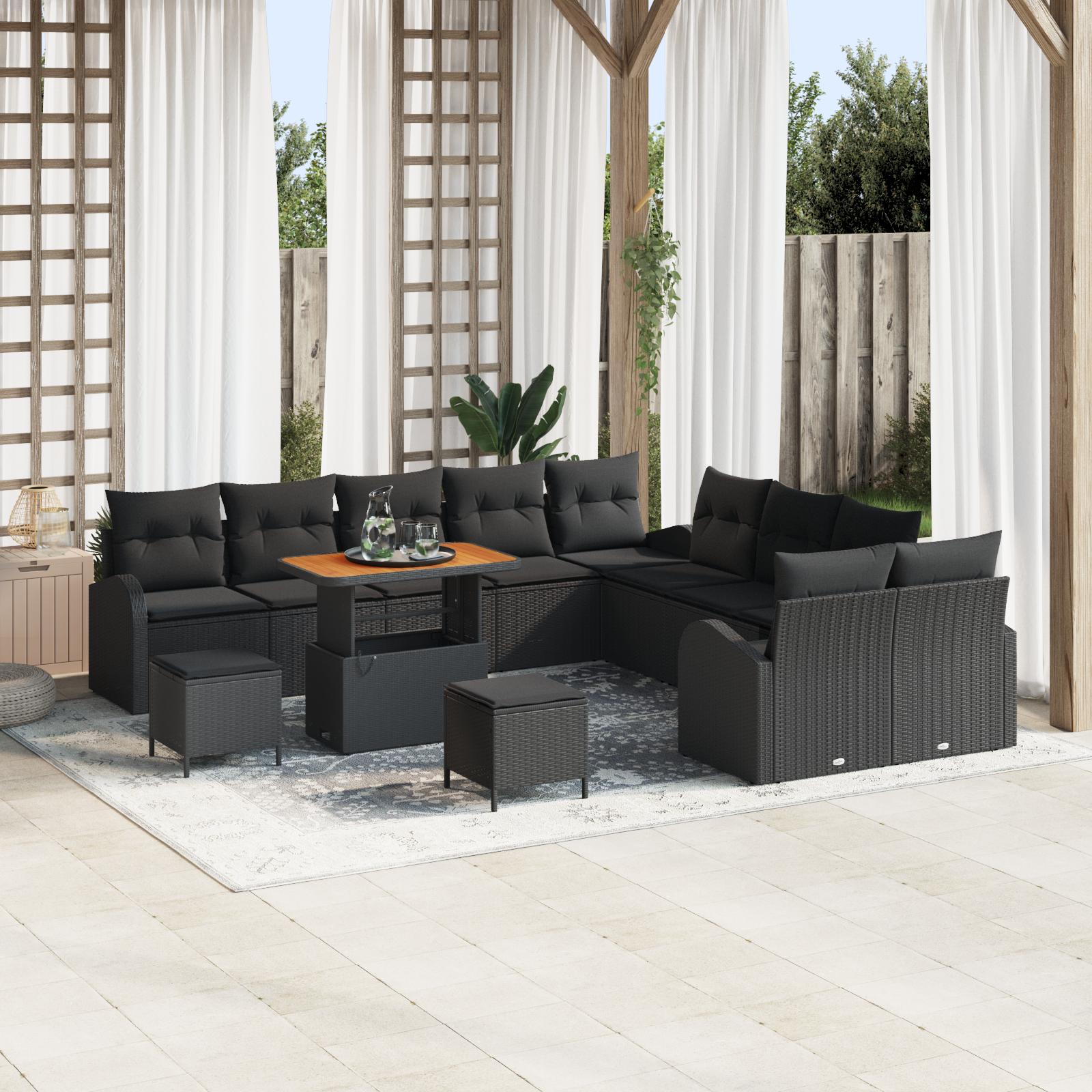 Havesofa Sæt med pude med pude 13 stk Sort 90 x 55 x 71 cm