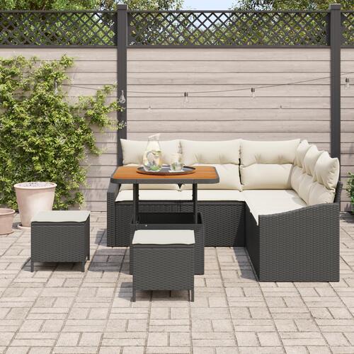 8-delt havemøbelsæt med puder Sort Polyrattan Akacie, 2-personers havemøbelsæt med opbevaring & puder Sort Polyrattan, 3-delt havemadingssæt med puder Sort Polyrattan Akacie