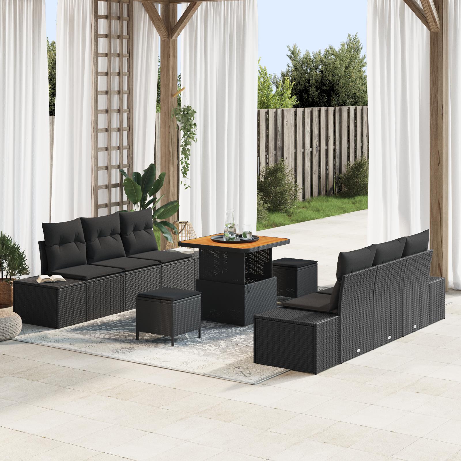 9 Delers Have Sofa Sæt Med Pudebetræk Sort Polyrattan Akacia 2-personers Have Sofa Med Opbevaring & Pudebetræk Sort Polyrattan 3 Delers Have Spisesæt Med Pudebetræk Sort Polyrattan Akacia