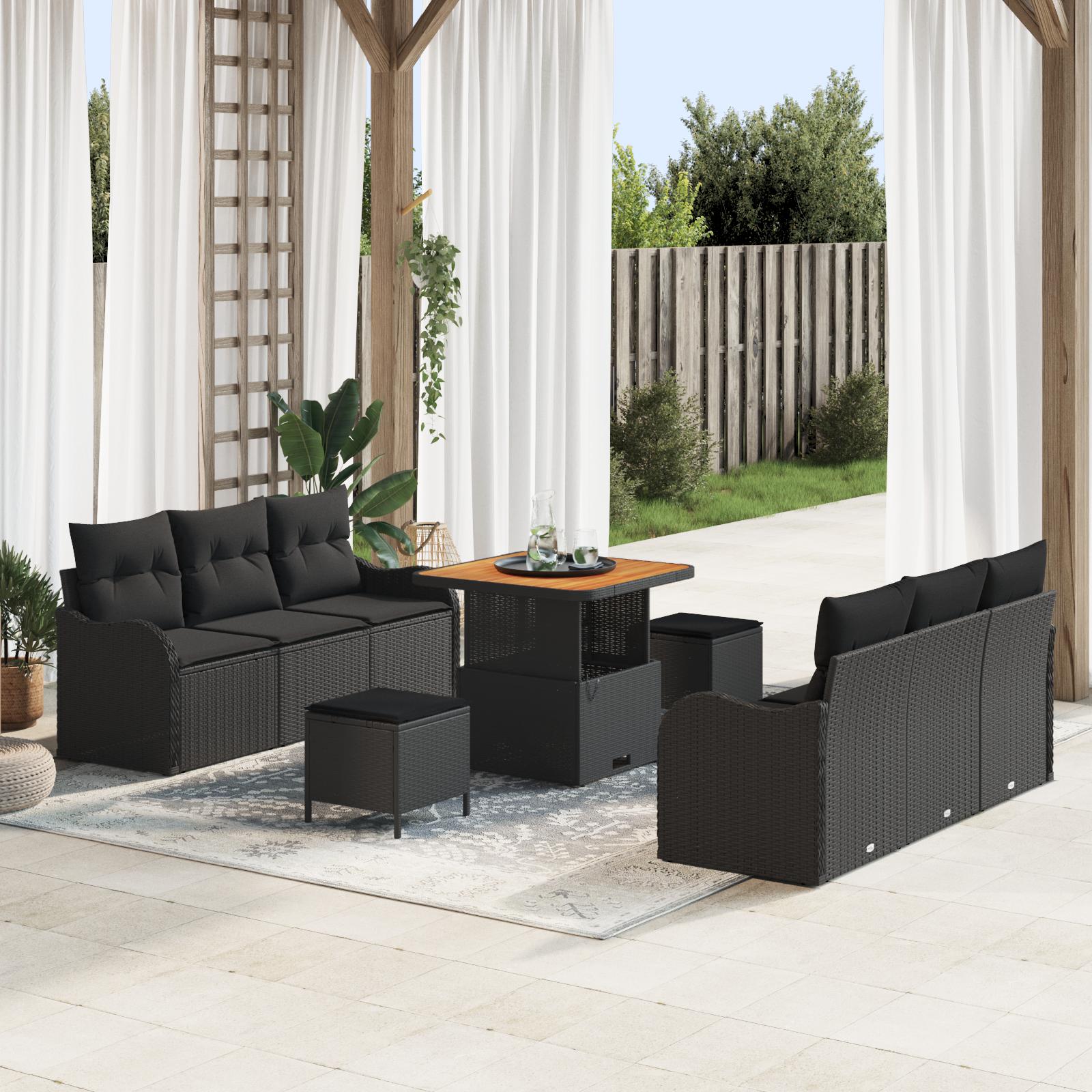 Delers Have Sofa Sæt Med Hynder Sort Poly Rattan Akacia Personers Have Sofa Med Opbevaring & Hynder Sort Poly Rattan Delers Have Spisestel Med Hynder Sort Poly Rattan Akacia