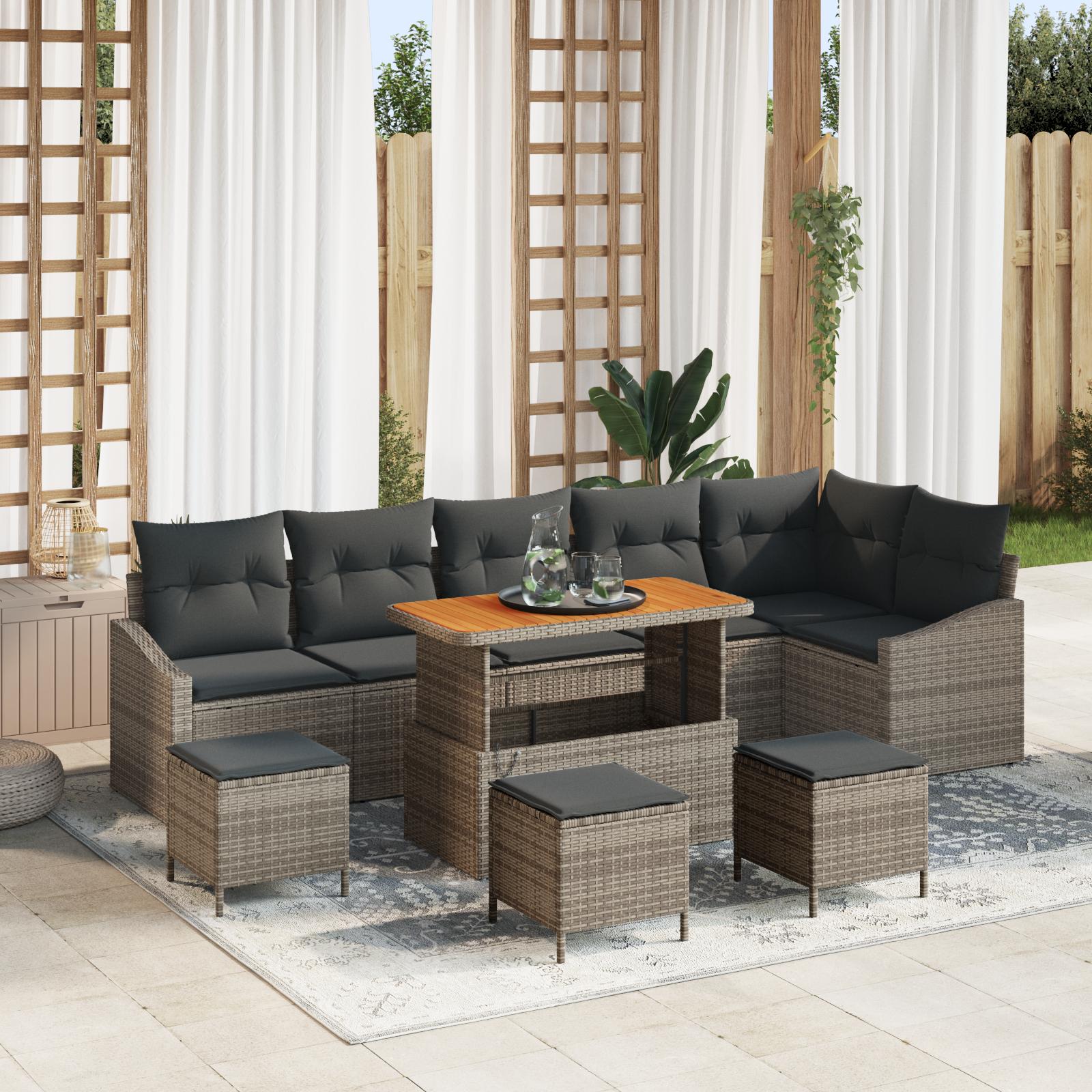 Stykke Have Sofa Sæt Med Puder Grå Poly Rattan Akacia Sæders Have Sofa Med Puder Grå Poly Rattan Stykke Have Spisesæt Med Puder Grå Poly Rattan Akacia