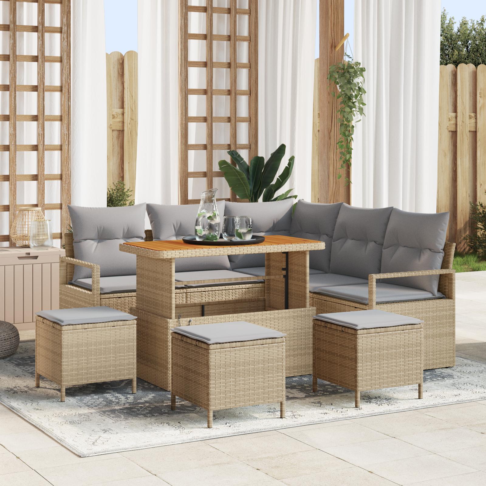Stykker Have Sofa Sæt Med Puder Beige Poly Rattan Akacia Sæders Have Sofa Med Opbevaring & Puder Beige Poly Rattan Stykker Have Spisestue Sæt Med Puder Beige Poly Rattan Akacia