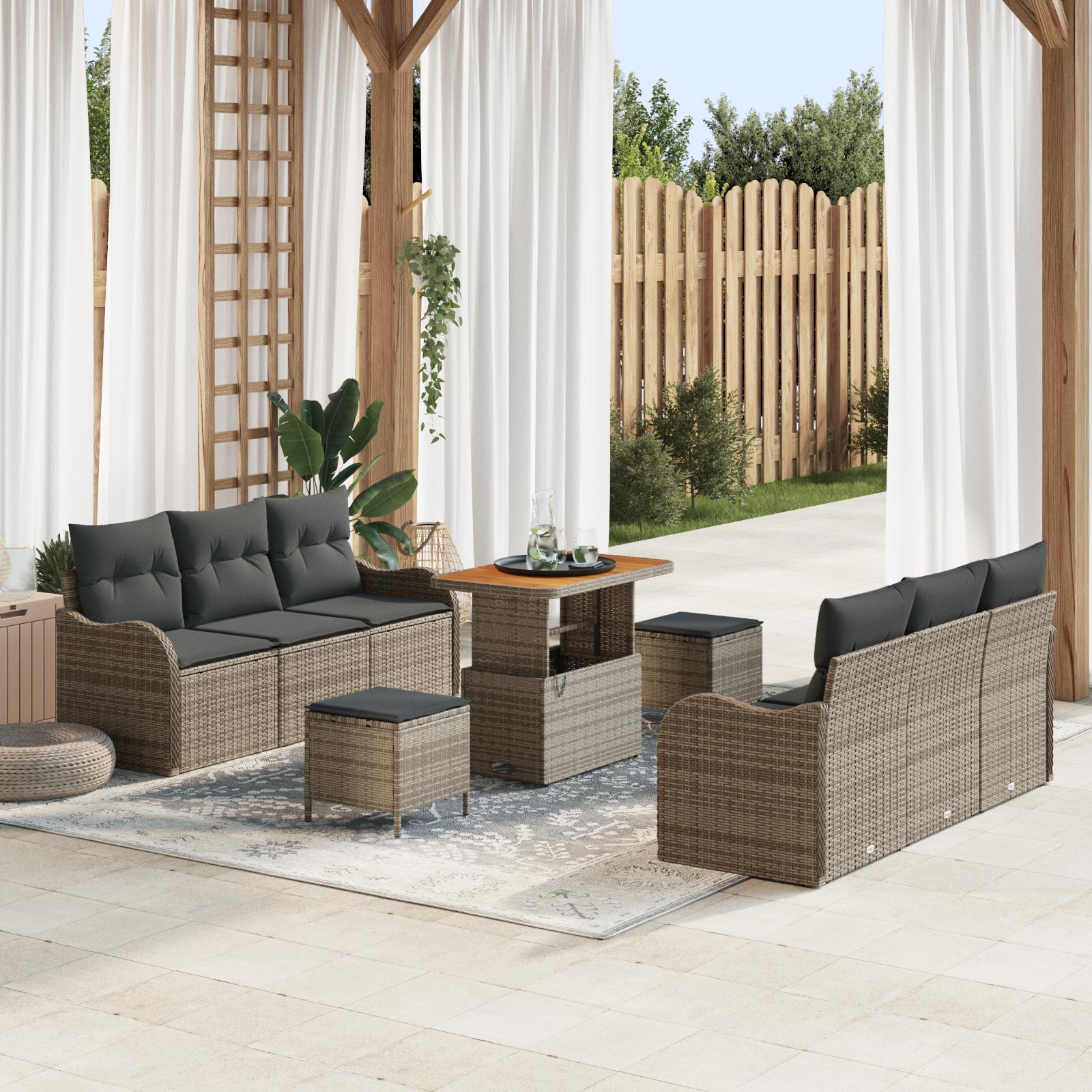 Stk Have Sofa Sæt Med Puder Grå Poly Rattan Acacia Personers Have Sofa Med Opbevaring & Puder Grå Poly Rattan Stk Have Spise Sæt Med Puder Grå Poly Rattan Acacia
