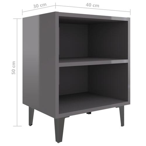 Sengebord med metalben 40x30x50 cm grå højglans