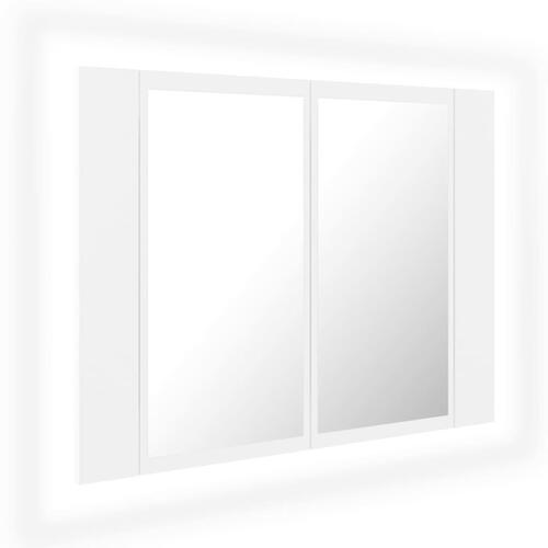 Badeværelsesskab m. spejl og LED-lys 60x12x45 cm akryl hvid
