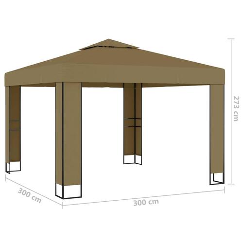 Pavillon med dobbelttag 3x3x2,7 m 180 g/m² gråbrun
