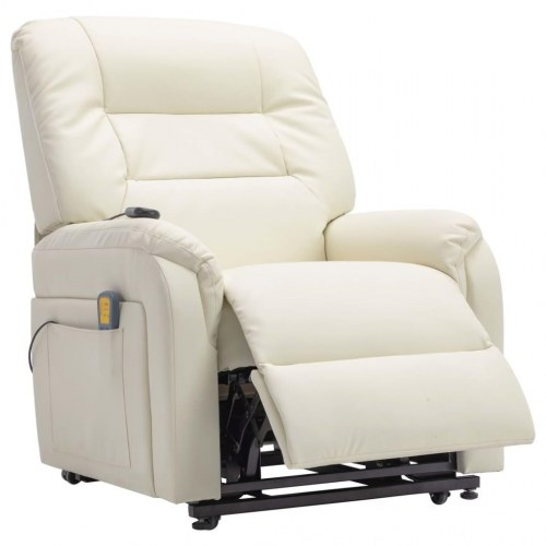 Eldrevet løftestol med massagefunktion kunstlæder cremefarvet