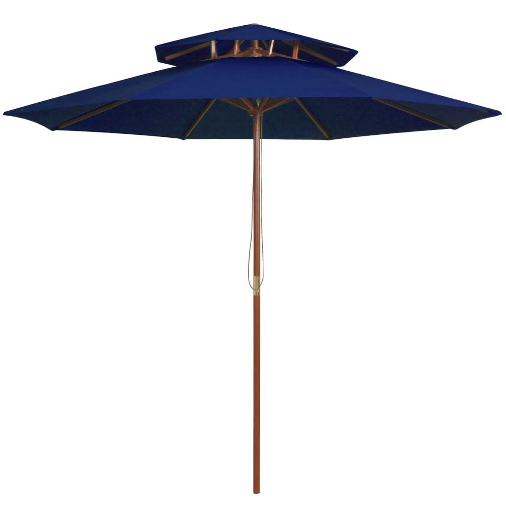 Dobbelt parasol med træstang 270 cm blå
